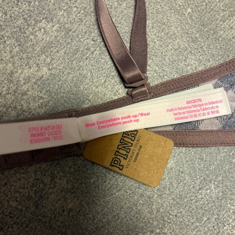 PINK Victoria’s Secret Wear Everywhere Push Up Bra Mocha Brown Black Plaid 32C - Picture 6 of 8